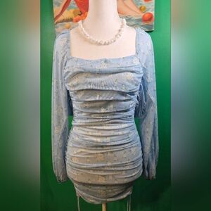 Hello Molly Floral Puff Sleeve Ruched Mini Dress XS